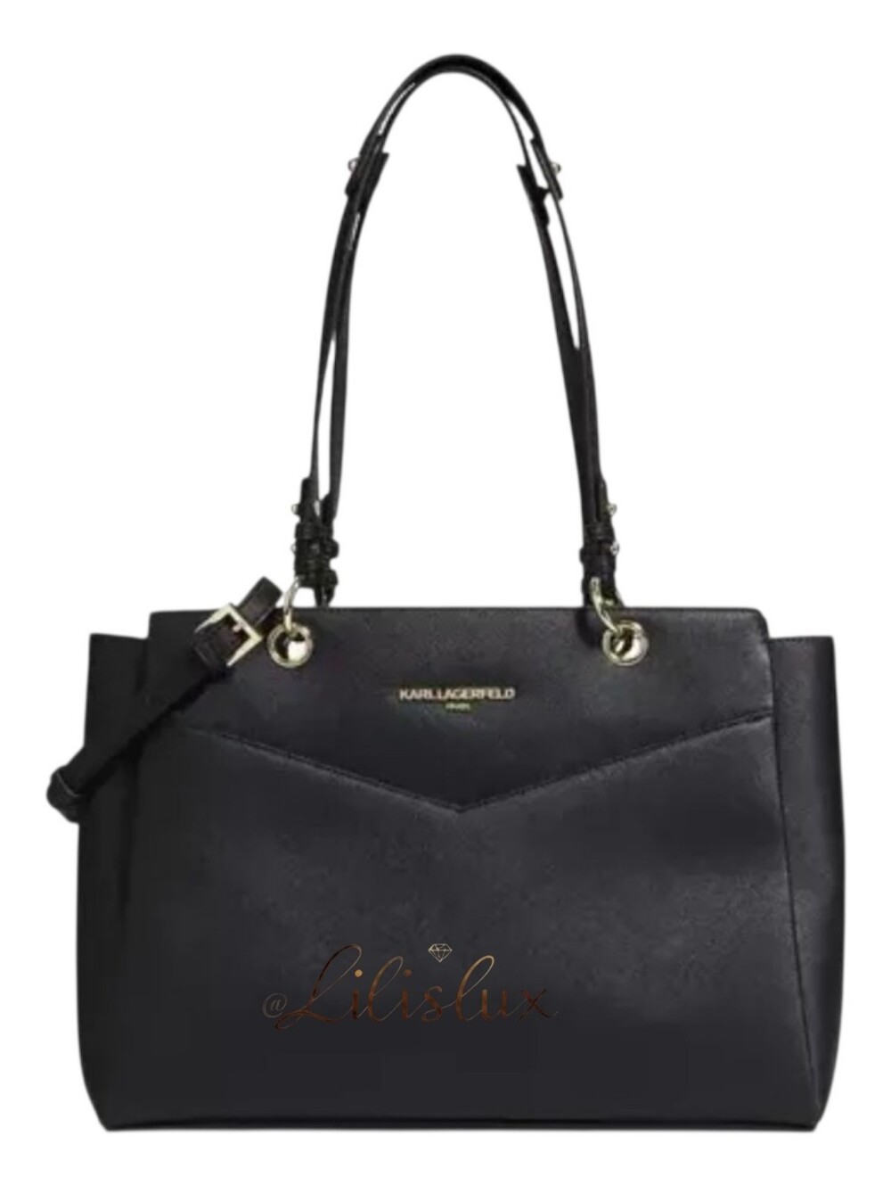 Karl Lagerfeld Black Leather Satchel & Crossbody Gold Hardware Dustbag NWOT